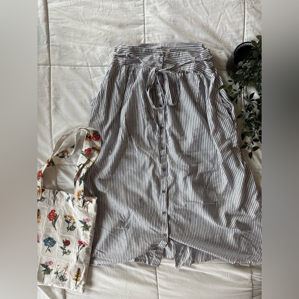 Anthropologie Scout Linen Striped Midi Skirt